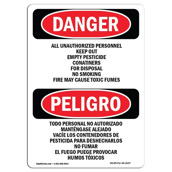 Safety Sign, OSHA, 24" Height, Rigid Plastic, Unauthorized Personnel Keep Out Spanish